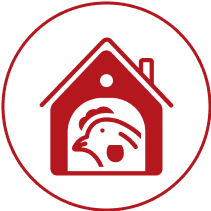 Chicken inside a red house logo.