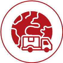 Truck and globe delivery icon.