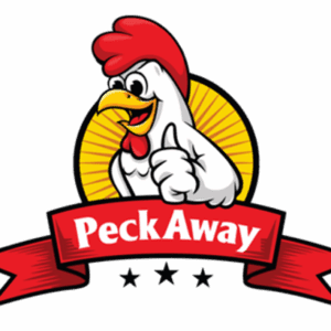 Cartoon chicken mascot with a red comb and a thumbs-up gesture above a red banner.