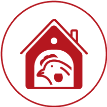 Chicken inside a red house logo.