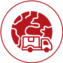 Truck and globe delivery icon.